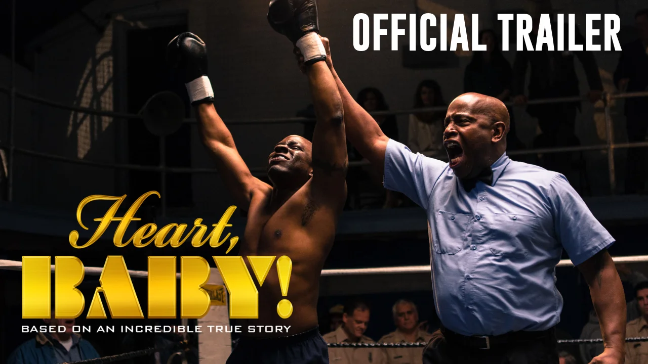 Heart, Baby! official trailer artwork showing a boxer with raised gloves in a ring